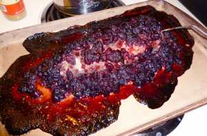Spicy Red Wine Cranberry Crusted Pork Loin just out of the oven.