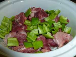 Pork, Italian Pepper, Onions and Celery in Crock Pot